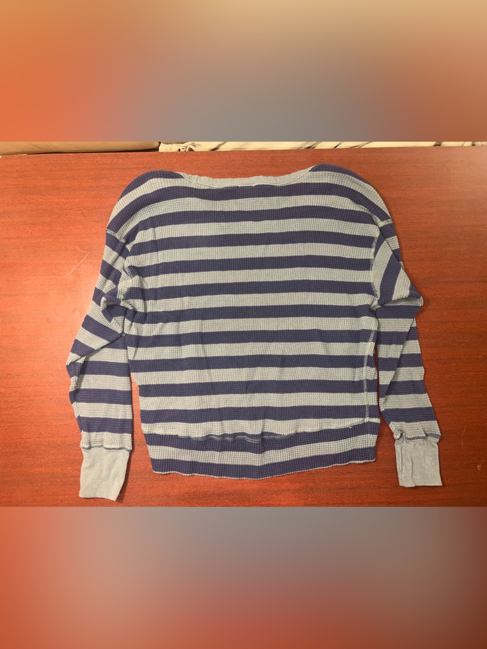 aerie Striped V-Neck Long Sleeve Top in Navy and Gray - Picture 4 of 4